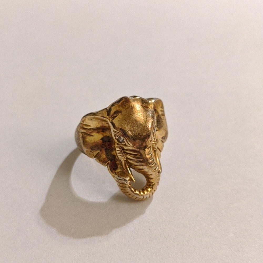 925 CZ Gold Plated Elephant Ring
